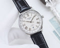 Longines Silver Black White Dial Leather Strap Watch — hero