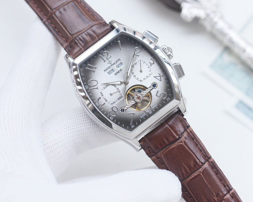 Patek Philippe Brown Silver Dial Strap Watch — hero