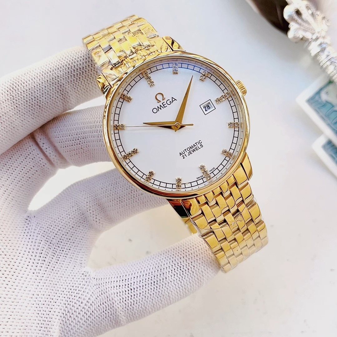 Omega Gold Bracelet White Dial Watch — hero