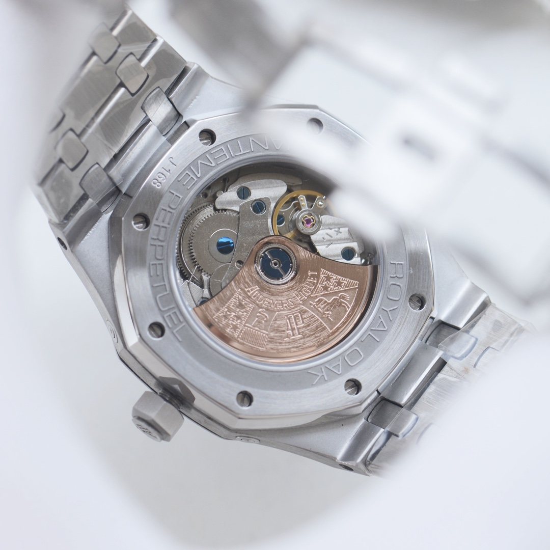 Audemars Piguet Silver Blue Dial Bracelet Watch — back