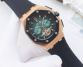 Audemars Piguet Rose Gold Black Green Dial Strap Watch — hero