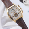 PATEK PHILIPPE Gold Brown White Dial Leather Strap Watch — hero