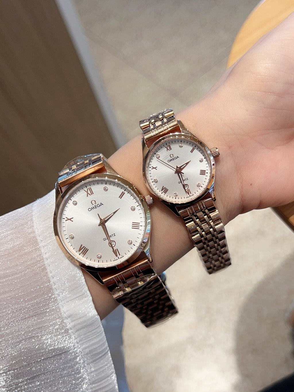 Omega Silver Rose Gold White Dial Bracelet Watch — model