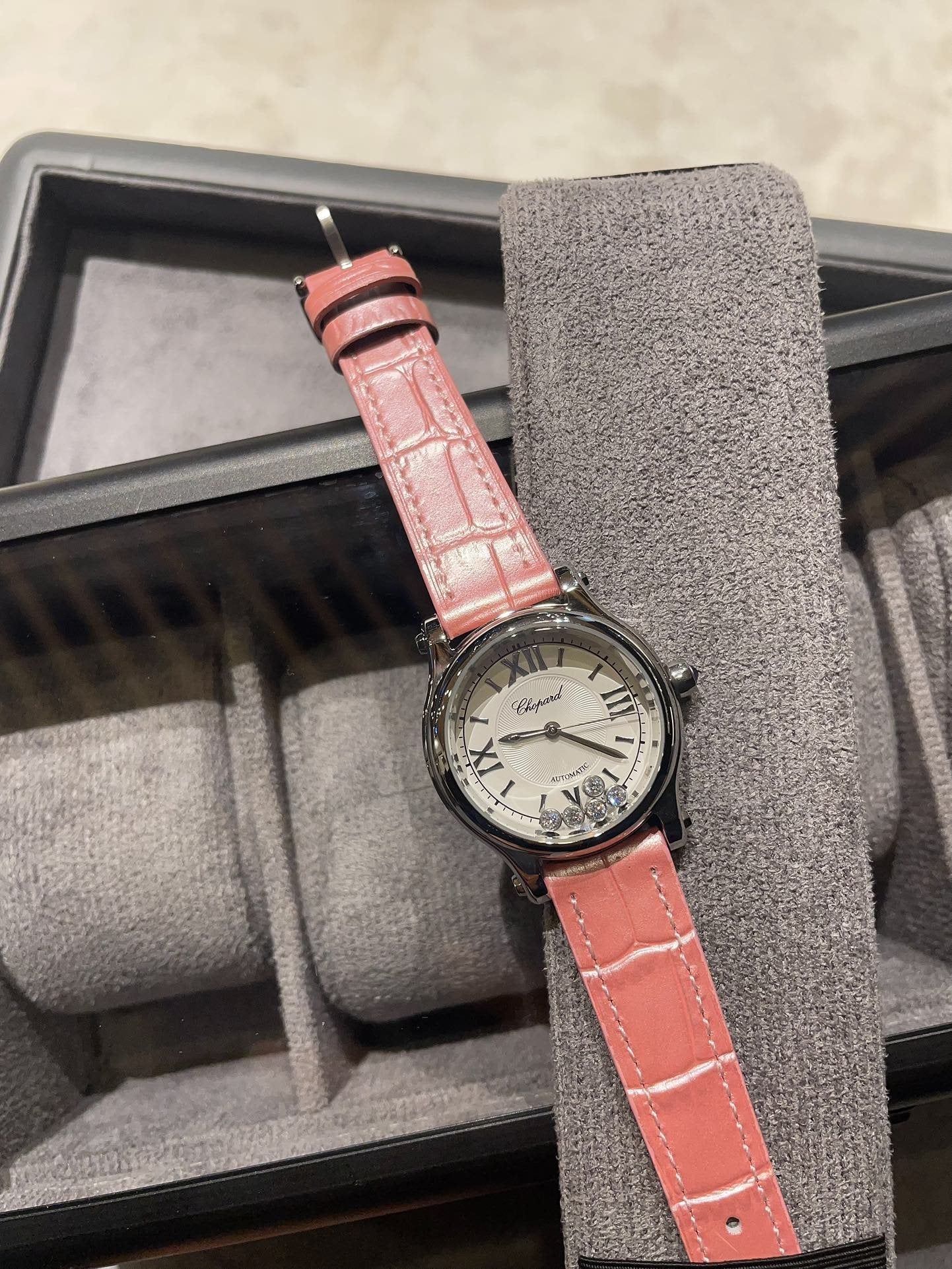 Chopard Pink Silver White Dial Strap Watch — hero