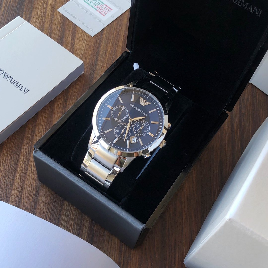 EMPORIO ARMANI Blue Dial Chronograph Watch — front