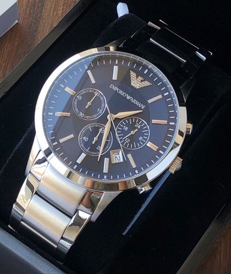 EMPORIO ARMANI Blue Dial Chronograph Watch — hero