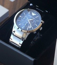 EMPORIO ARMANI Blue Dial Chronograph Watch — front