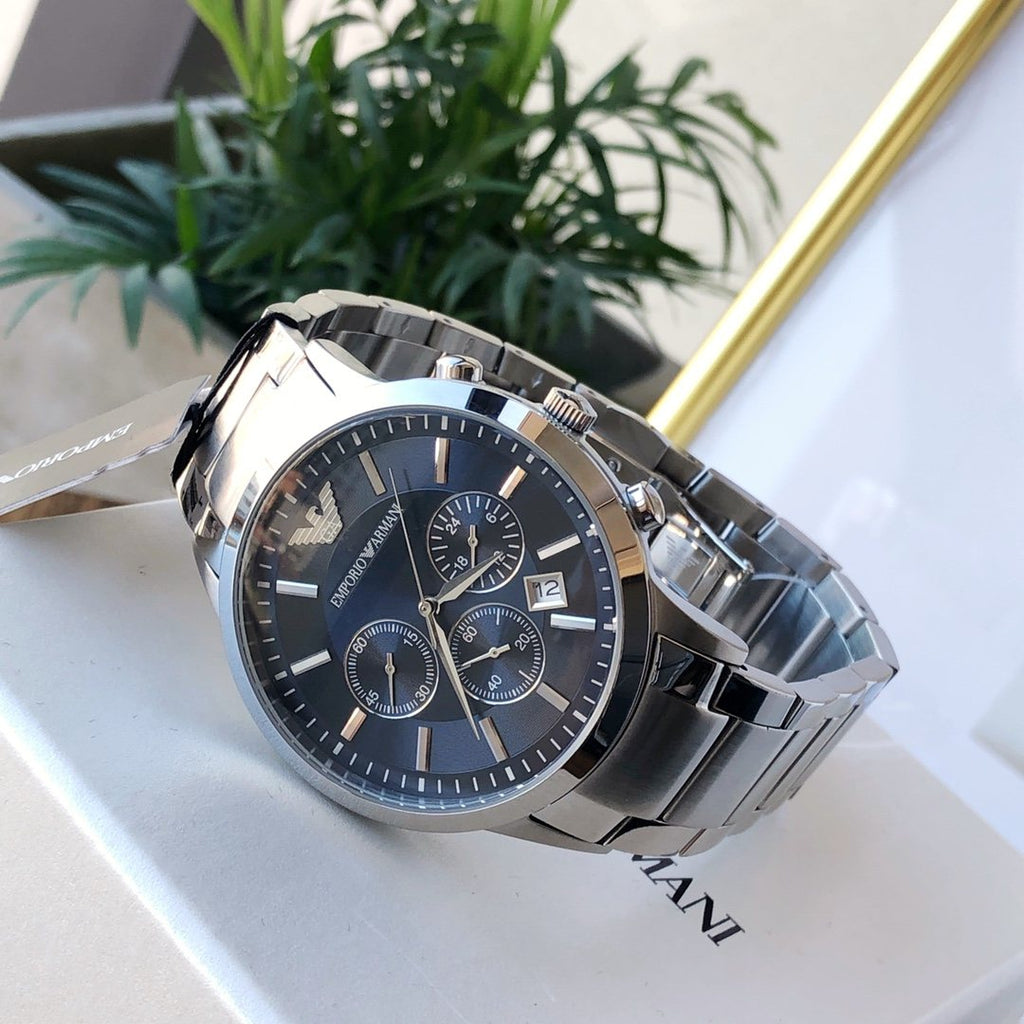EMPORIO ARMANI Blue Dial Chronograph Watch — front