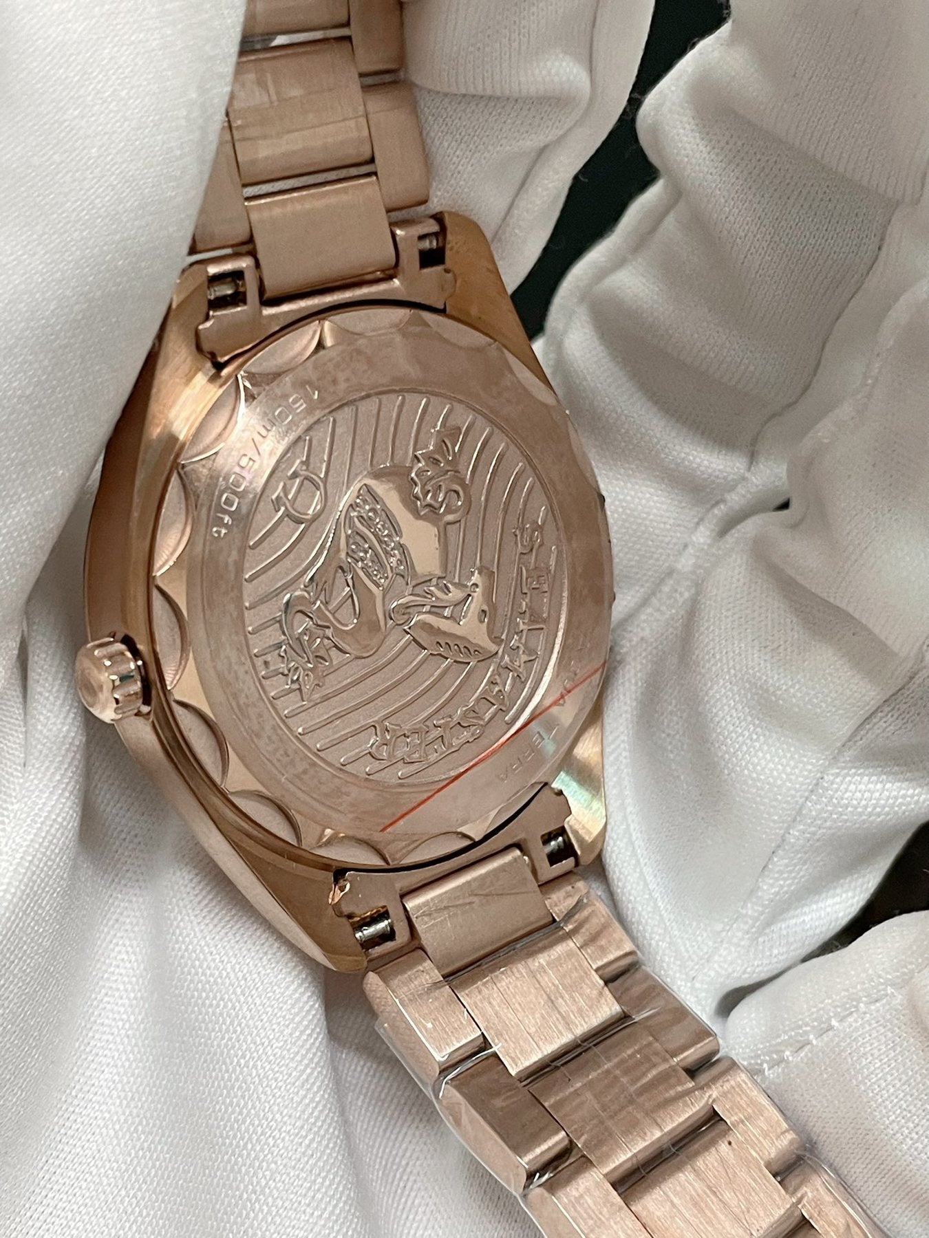 Omega Rose Gold-Tone White Dial Watch — back