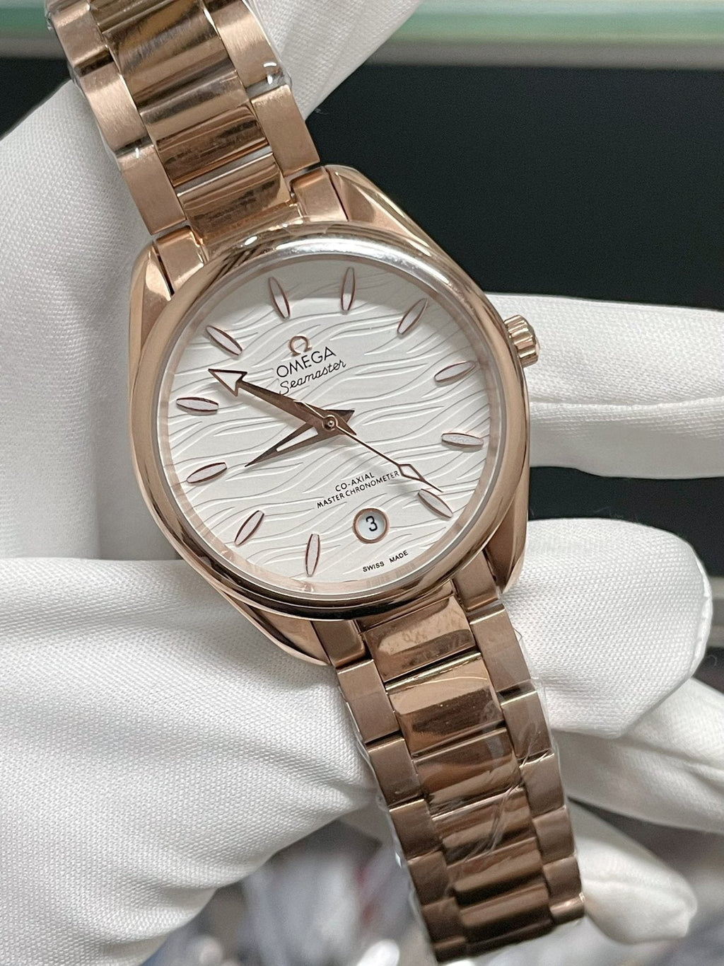Omega Rose Gold-Tone White Dial Watch — front
