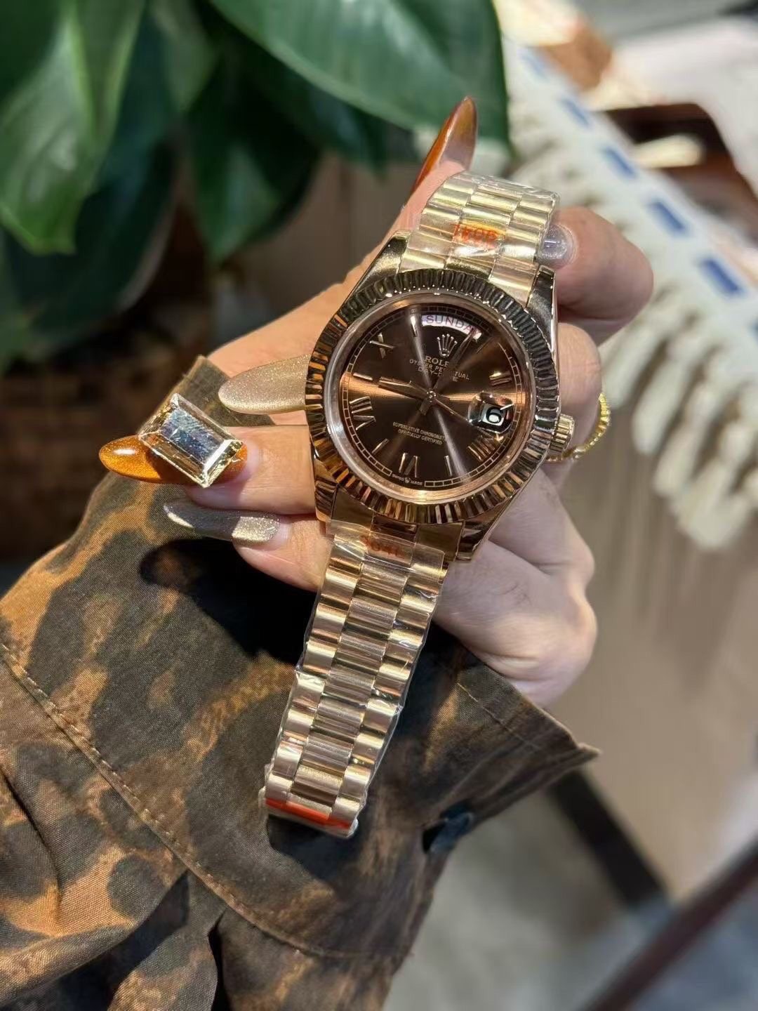 Rolex Brown Dial Two-Tone Watch — front