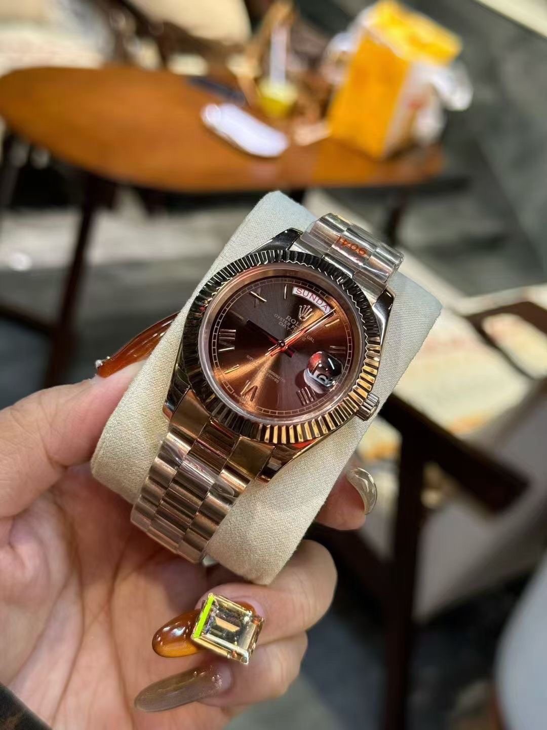 Rolex Brown Dial Two-Tone Watch — front