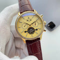 Patek Philippe Yellow Dial Brown Leather Strap Watch — hero