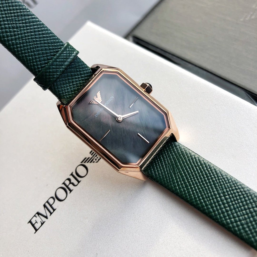 Armani Green Strap Rectangle Watch — front