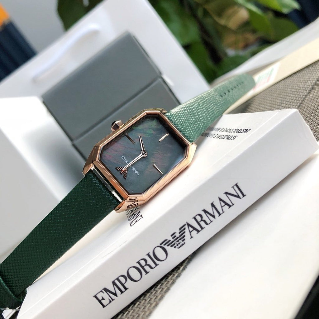 Armani Green Strap Rectangle Watch — front