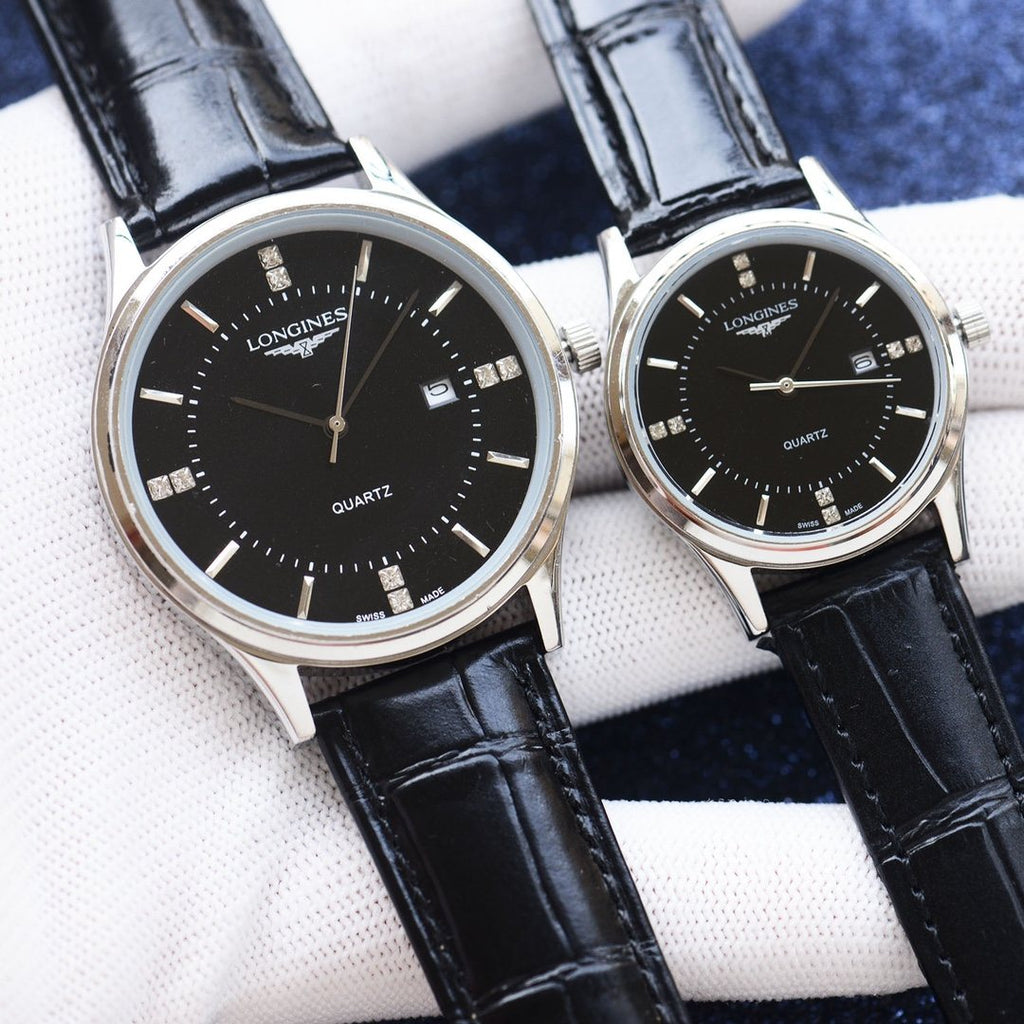 Longines Two Tone Rose Gold Black Dial Bracelet Couple Watch Set — hero