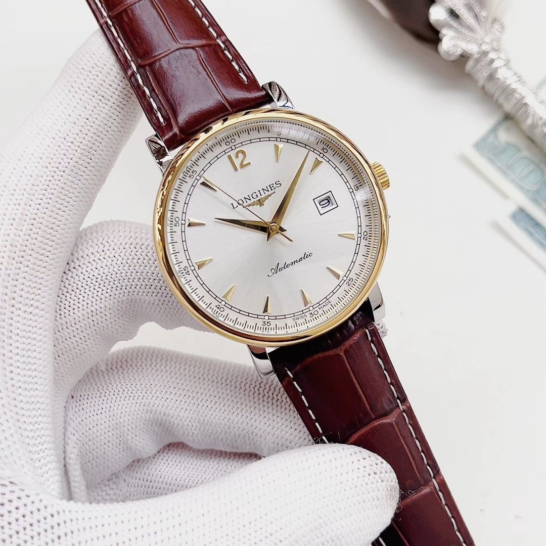 Longines White Dial Burgundy Strap Watch — hero