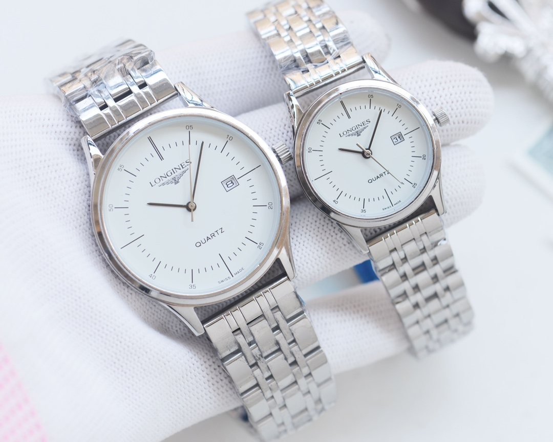 Silver White Dial Bracelet Couple Watch Set — hero