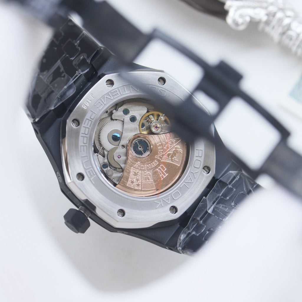 Audemars Piguet Black Chronograph Metal Bracelet Watch — back