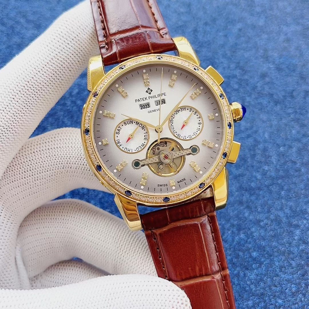 Patek Philippe Gold-Tone Open-Heart Leather Strap Watch — hero
