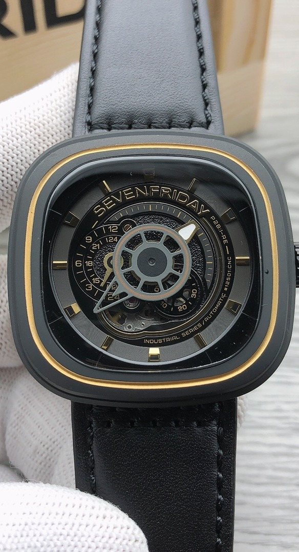 SEVENFRIDAY Black Gold Layered Dial Watch — front