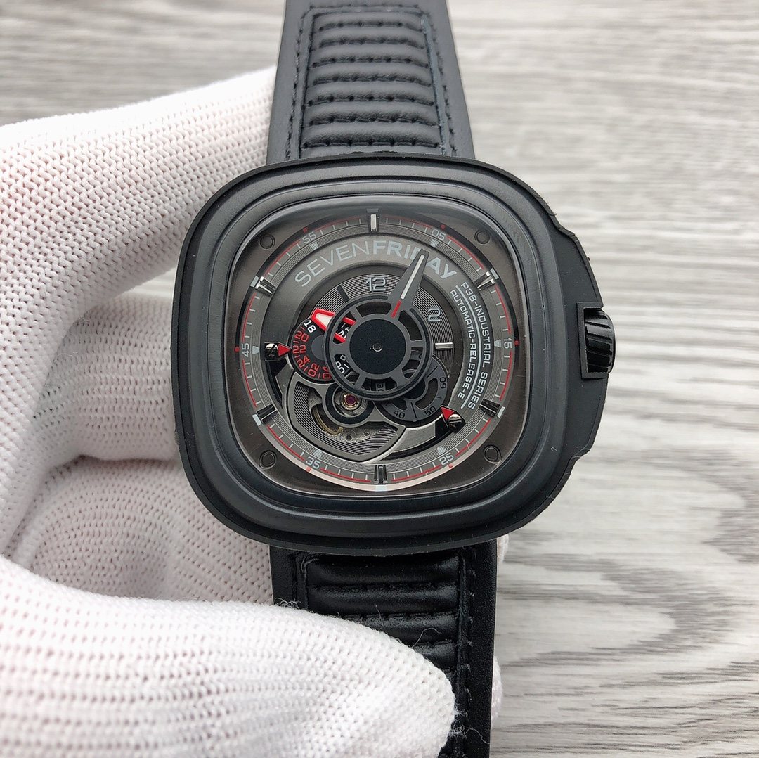 SEVENFRIDAY Black Red Accent Watch — front