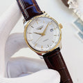 LONGINES Brown Gold White Dial Strap Watch — hero