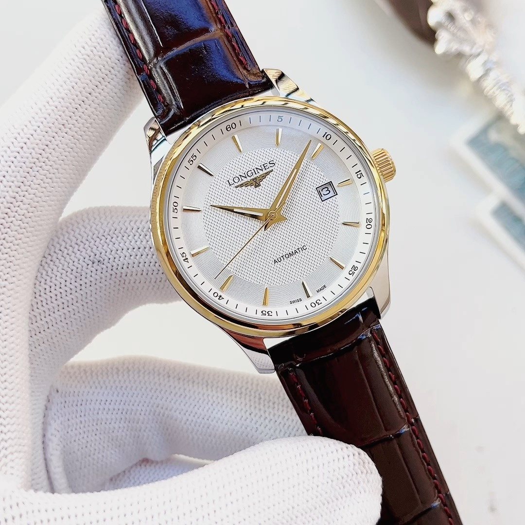 LONGINES Brown Gold White Dial Strap Watch — hero