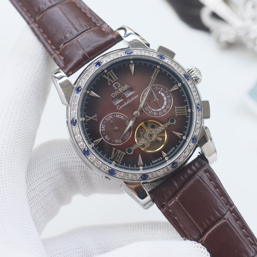 OMEGA Silver Brown Dial Strap Watch — hero