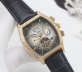 PATEK PHILIPPE Gold Black Silver Dial Leather Strap Watch — hero