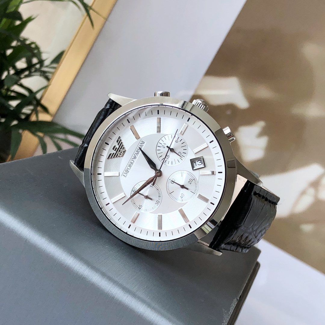 EMPORIO ARMANI Silver Black White Dial Strap Watch — hero