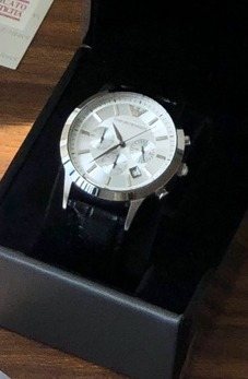EMPORIO ARMANI Silver Black White Dial Strap Watch — front