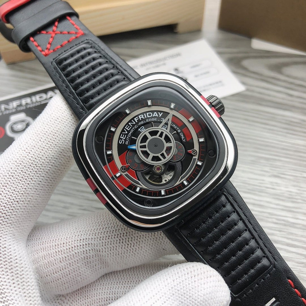 SEVENFRIDAY Black Red Accent Watch — front