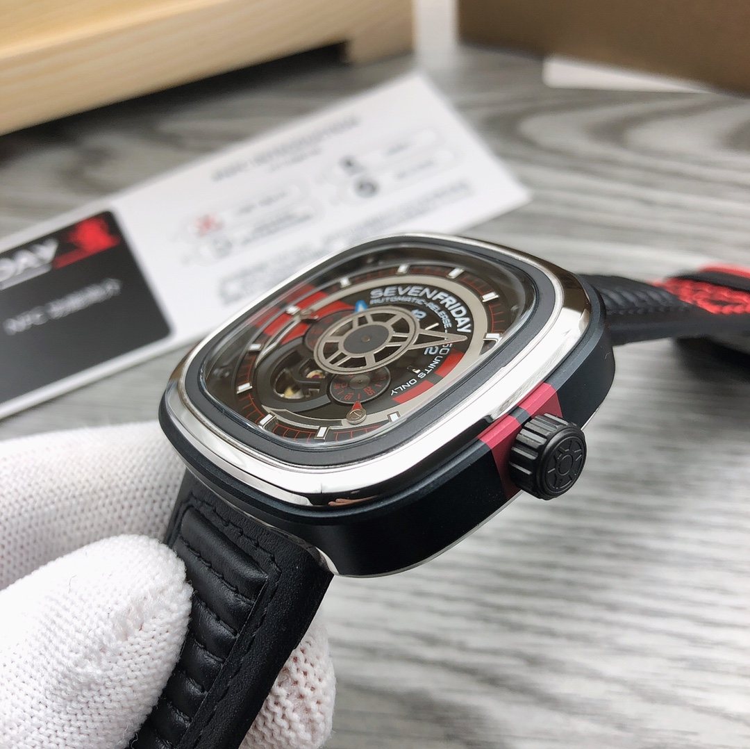 SEVENFRIDAY Black Red Accent Watch — side
