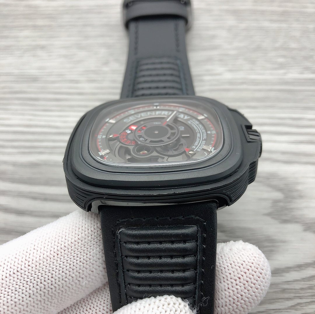 SEVENFRIDAY Black Red Accent Watch — front