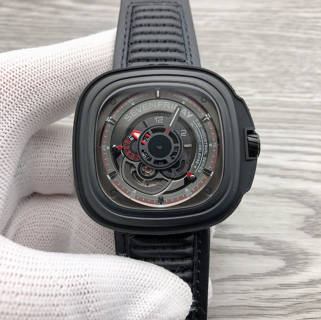 SEVENFRIDAY Black Red Accent Watch — front