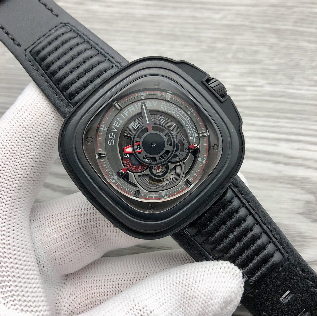 SEVENFRIDAY Black Red Accent Watch — front