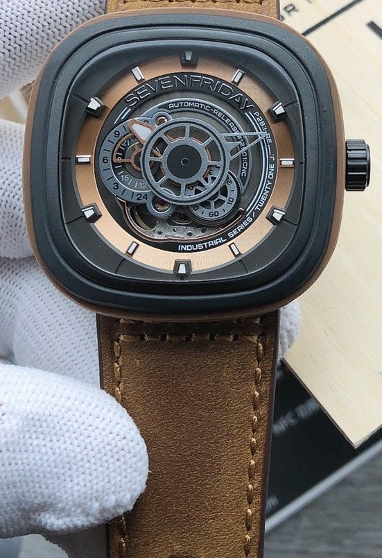 SEVENFRIDAY Bronze Dial Leather Strap Watch — front