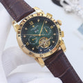 Patek Philippe Gold Brown Green Dial Strap Watch — hero