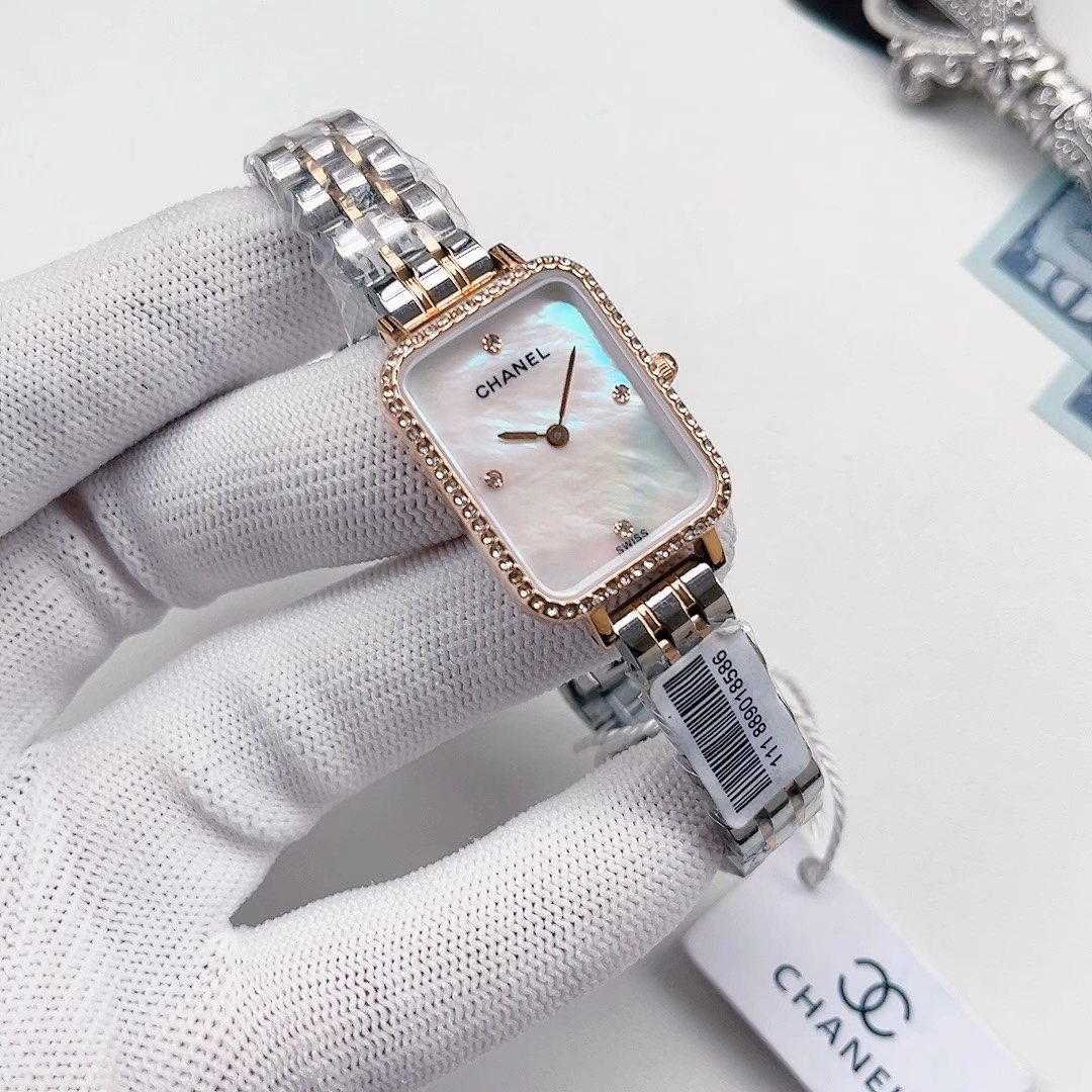 CHANEL Silver Rose Gold White Dial Bracelet Watch — front