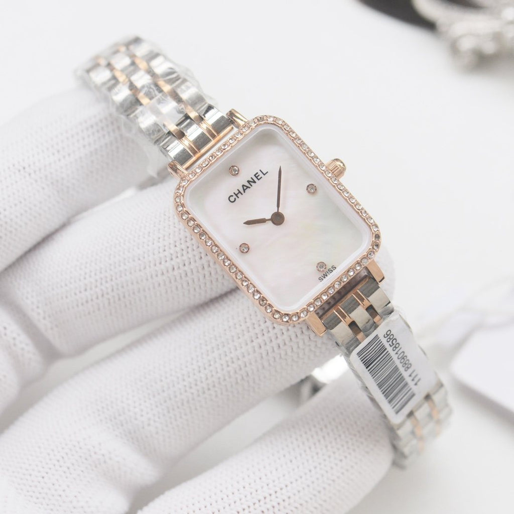 CHANEL Silver Rose Gold White Dial Bracelet Watch — front