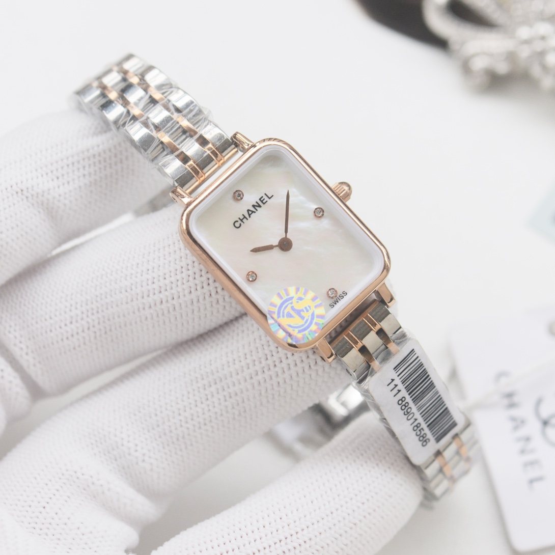 CHANEL Silver Rose Gold White Dial Bracelet Watch — front