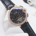 CARTIER Rose Gold Black Dial Leather Strap Watch — hero
