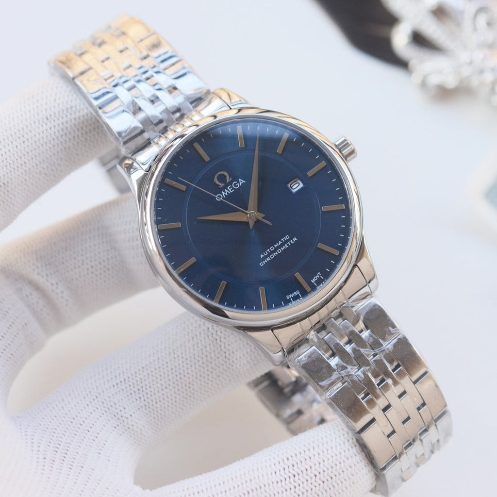 OMEGA Silver Blue Dial Bracelet Watch — front