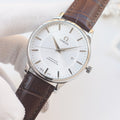 OMEGA Brown Silver White Dial Leather Strap Watch — hero