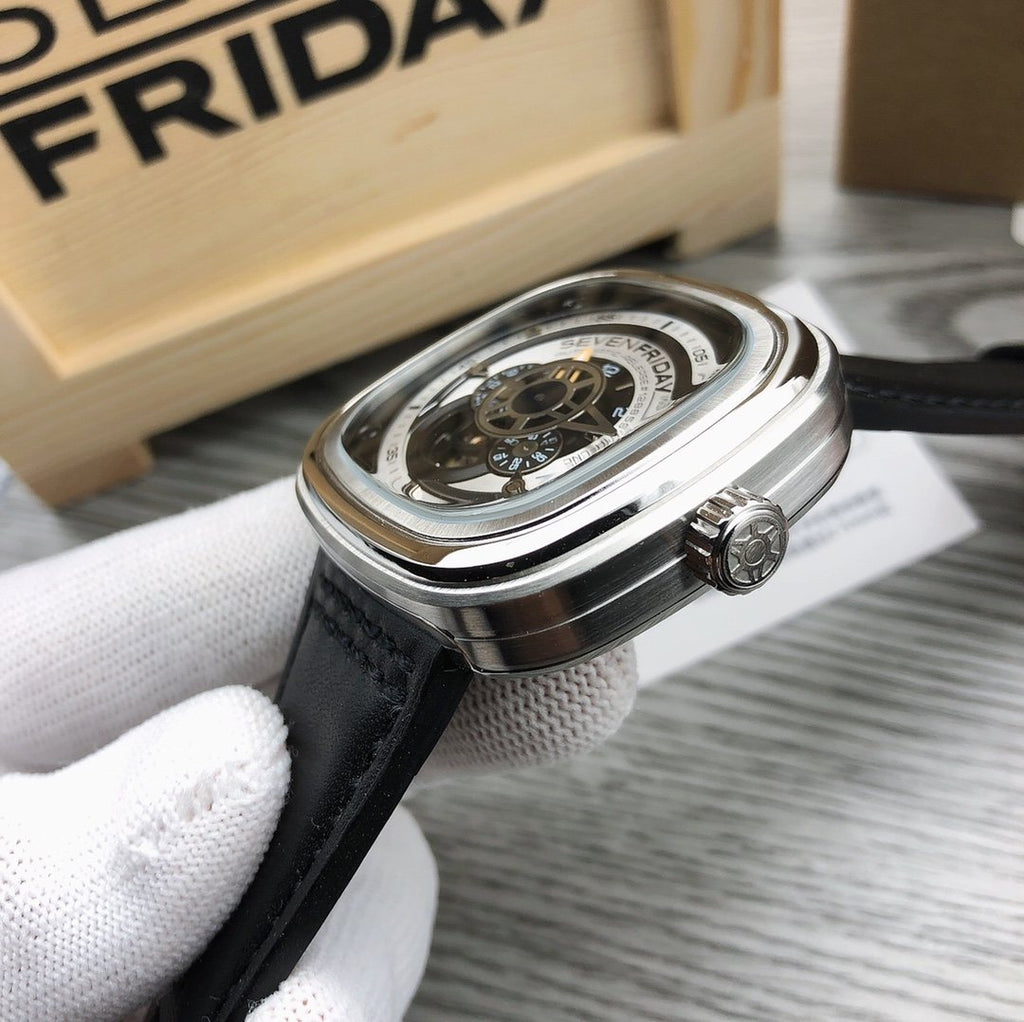 SEVENFRIDAY Black Strap Silver Case Watch — side