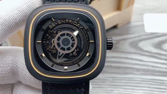 SEVENFRIDAY Black Gold-Tone Layered Dial Watch — front