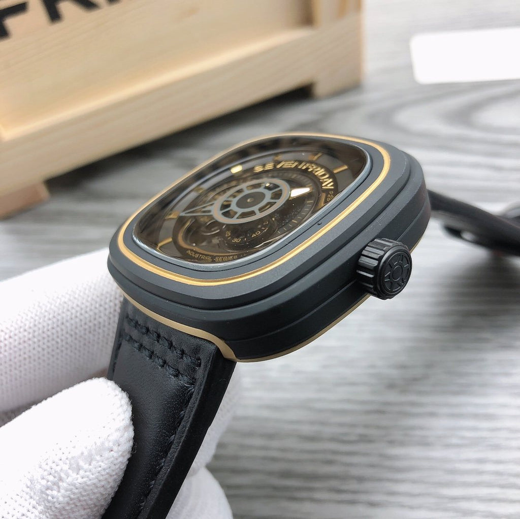 SEVENFRIDAY Black Gold-Tone Layered Dial Watch — side