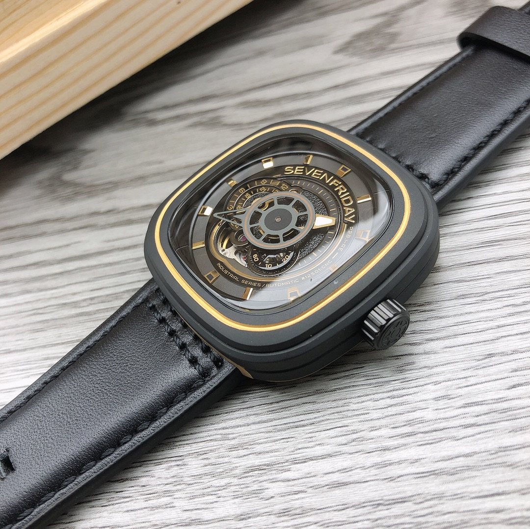 SEVENFRIDAY Black Gold-Tone Layered Dial Watch — hero