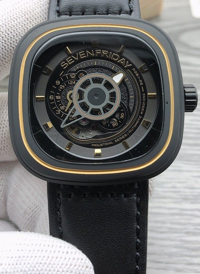 SEVENFRIDAY Black Gold-Tone Layered Dial Watch — front